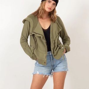 NWT Free People Carmen Cropped Moto Jacket In Olive Sparrow
